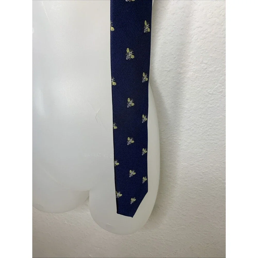 J. Crew Bumble Bee Print Classic Dress Tie Men's 100% Silk Blue Yellow White EUC